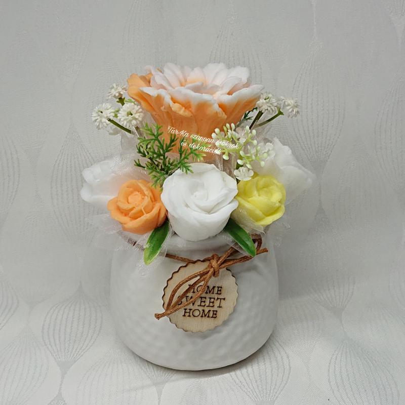 Szappanvirág dekoráció Home Sweet Home kaspóban