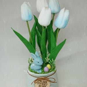 5 szálas élethű tulipán csokor Home Sweet Home kaspóban