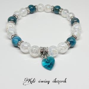 Angyal aura kvarc és apatit ásvány karkötő Swarovski szív medállal
