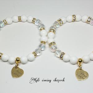 Anya - lánya kagylóhéj és angyal aura ásvány karkötő szett szív medállal