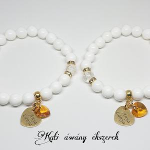 Anya - lánya kagylóhéj és hegyikristály ásvány karkötő szett Swarovski szív medállal