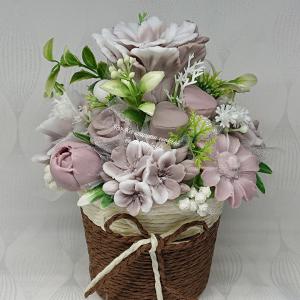 Barna - fehér illatos szappan csokor köteles kaspóban