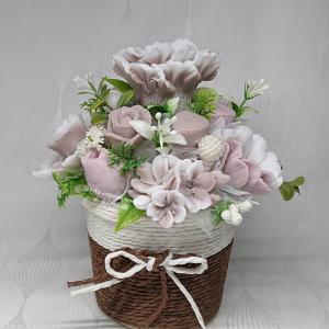 Barna - fehér illatos szappan csokor köteles kaspóban