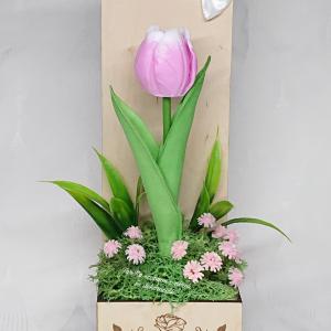 Boldog születésnapot kívánok! 1 szál szappan tulipán fa dobozban