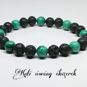 Férfi lávakő és malachit ásvány karkötő
