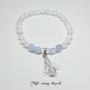 Hegyikristály és kalcedon ásvány karkötő angyal medállal
