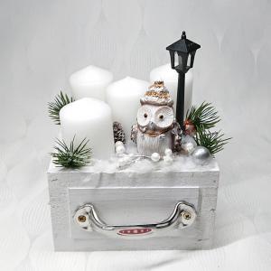 Karácsonyi fiókos baglyos adventi dekoráció