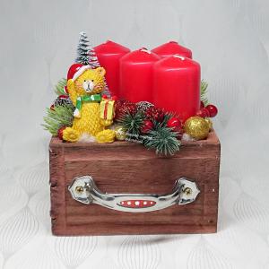 Karácsonyi fiókos macis adventi dekoráció