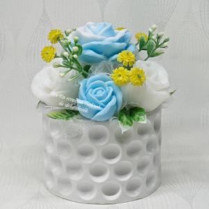 Kék - fehér szappanvirág csokor Nag Champa illattal