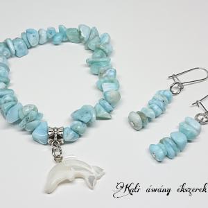 Larimar (delfinkő) ásvány karkötő és fülbevaló