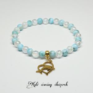 Larimar és angyal aura kvarc ásvány karkötő delfin medállal