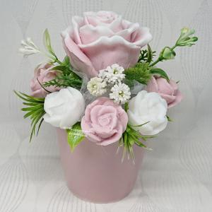 Mályva- fehér szappanvirág csokor