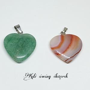 Nagy aventurin és achát szív ásvány medál