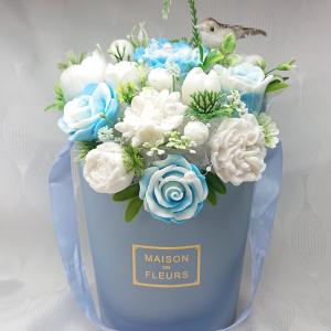 Nagy kék - fehér illatos szappan box kismadárral