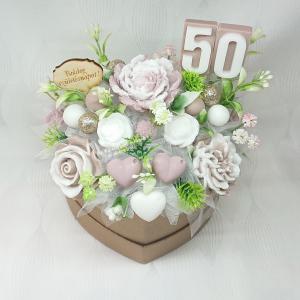 Nagy születésnapi szappanvirág csokor szív formájú boxban