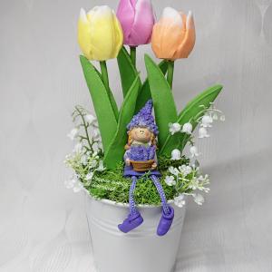 Szappan tulipán csokor fém vödörben levendula babával