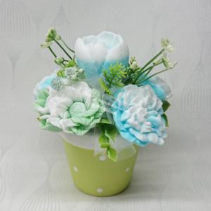 Szappanvirág csokor pöttyös kaspóban