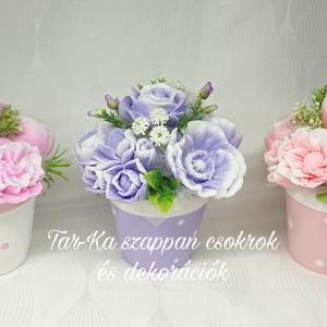 Szappanvirág csokrok pöttyös kaspóban