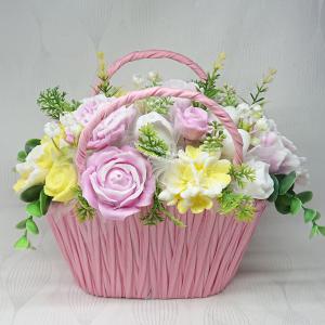 Szappanvirágok rózsaszín táskában