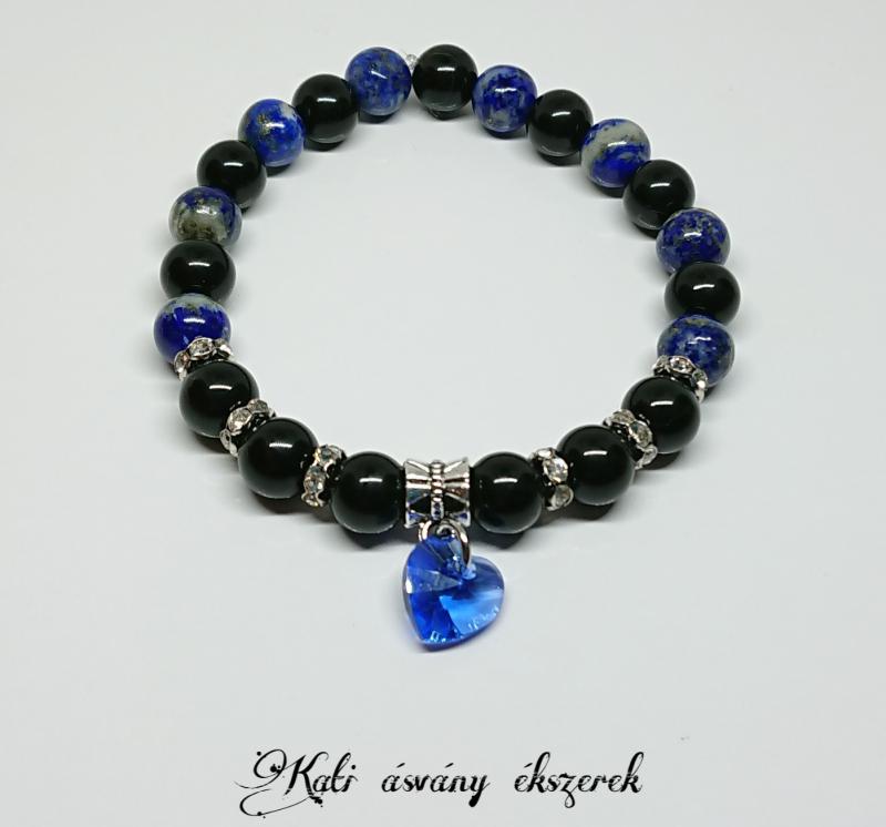 Védelmező és önbizalom növelő ásvány karkötő Swarovski szív medállal