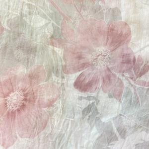 Fehér alapon halvány rózsaszín és szürke virágokkal pamut selyem sál