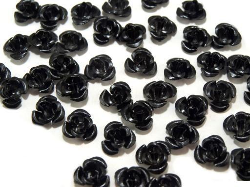 10mm-es Fém rózsa dísz - fekete