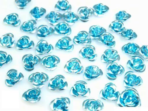 10mm-es Fém rózsa dísz - türkiz