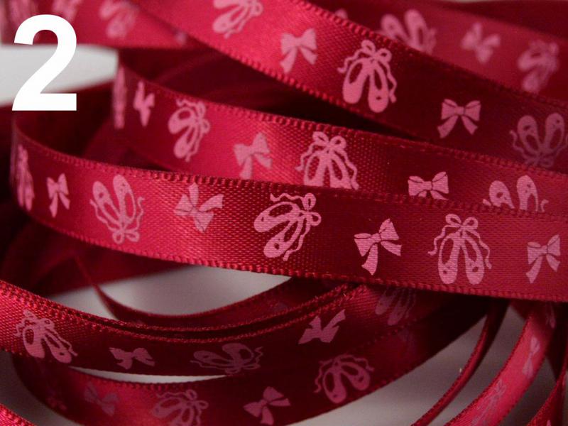 10SSM09 - 10mm-es masni és balettcipő mintás szatén szalag – bordó