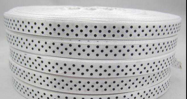 10SSM14 - 10mm-es pöttyös szatén szalag - fehér - 400cm