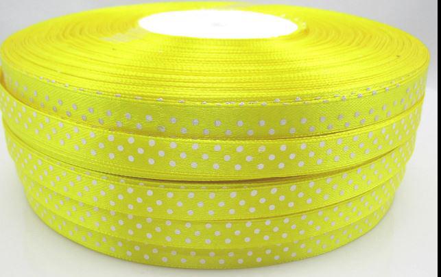 10SSM15 - 10mm-es pöttyös szatén szalag - citromsárga