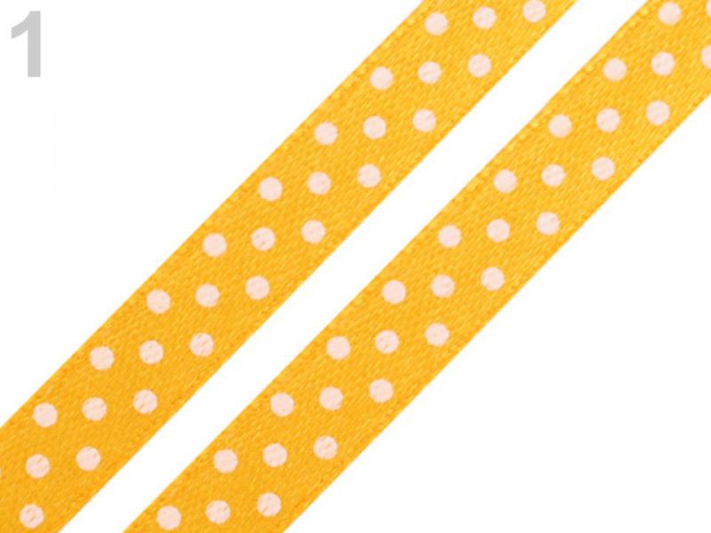 10SSM16 - 10mm-es pöttyös szatén szalag - napsárga - 350cm