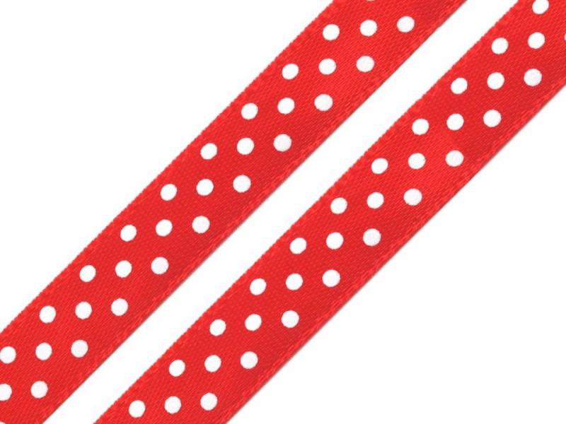 10SSM20 - 10mm-es pöttyös szatén szalag - piros