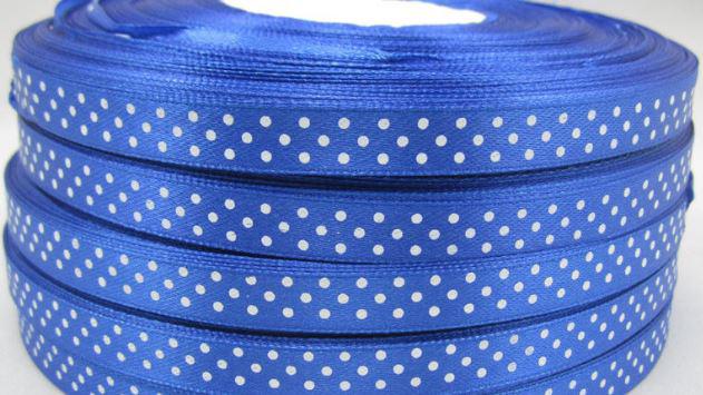 10SSM23 - 10mm-es pöttyös szatén szalag - királykék - 255cm