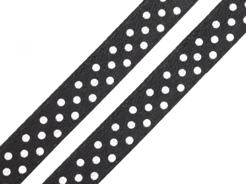 10SSM27 - 10mm-es pöttyös szatén szalag - fekete / 255cm