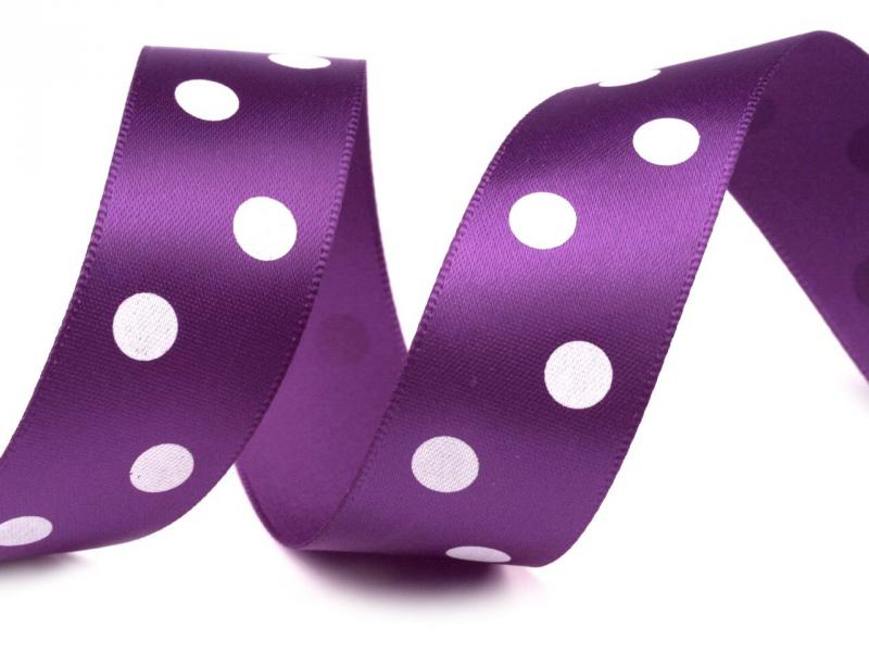 10SSM35 - 22mm-es nagy pöttyös szatén szalag - orchidea lila