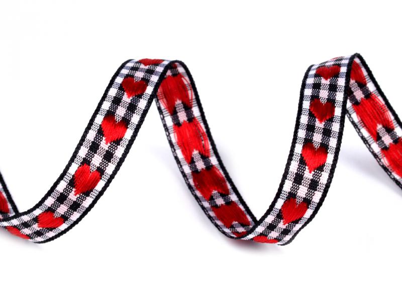 10SSZ01 - 10mm-es szív mintás, kockás szövet szalag