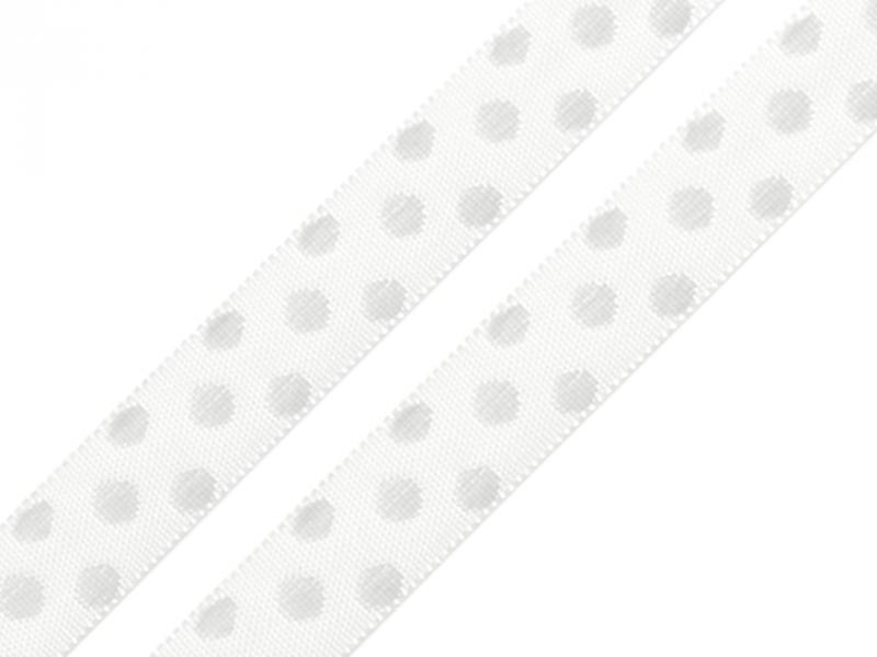 10SSZ06 - 10mm-es pöttyös szövet szalag - fehér