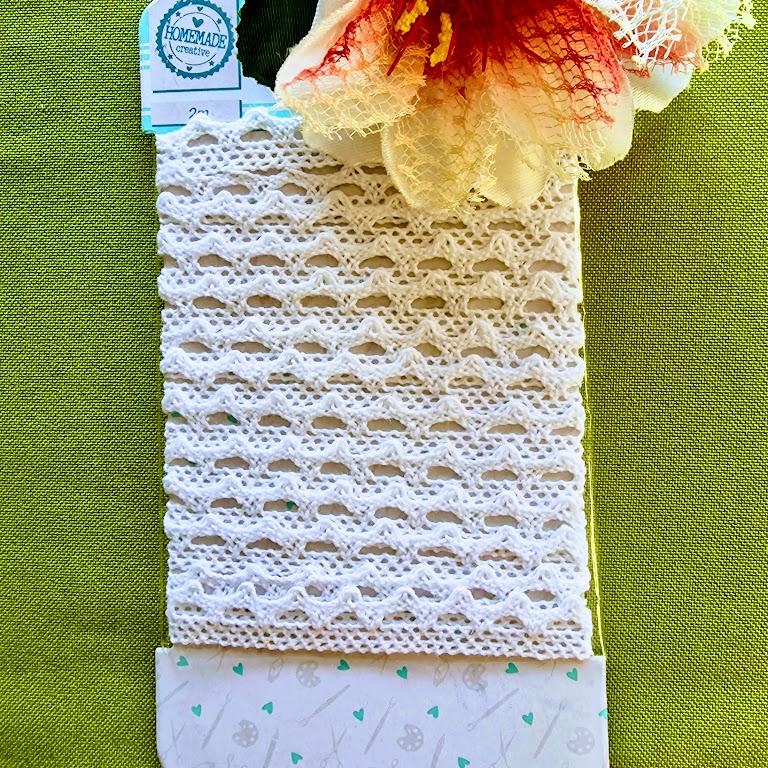 12SCS51 - 12mm-es fehér pamut csipke szalag - 200cm