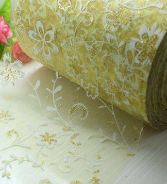 15cm-es virág mintás organza szalag - arany 4,5 méter