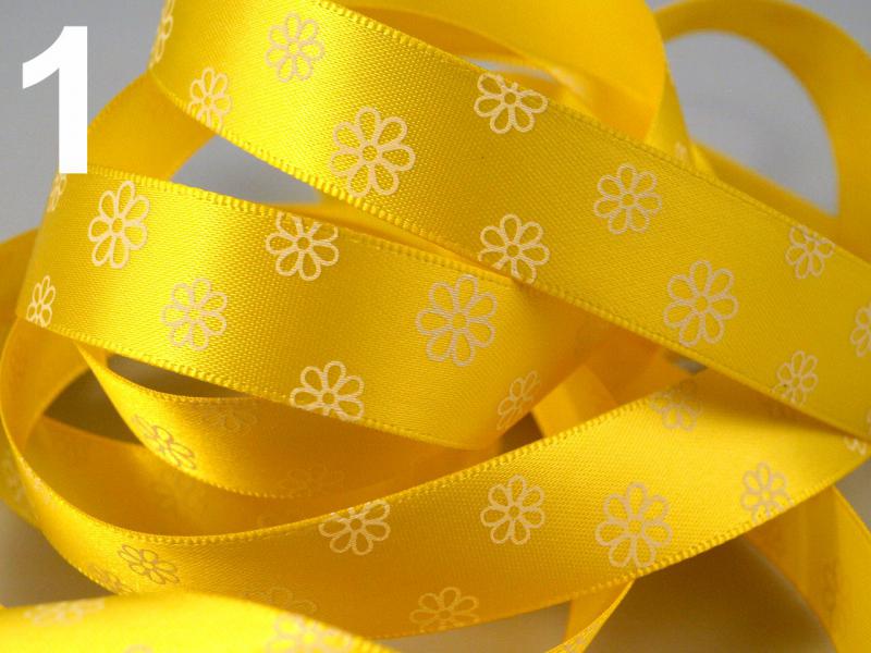 16SSM40 - 16mm-es virág mintás szatén szalag - sárga - 520cm