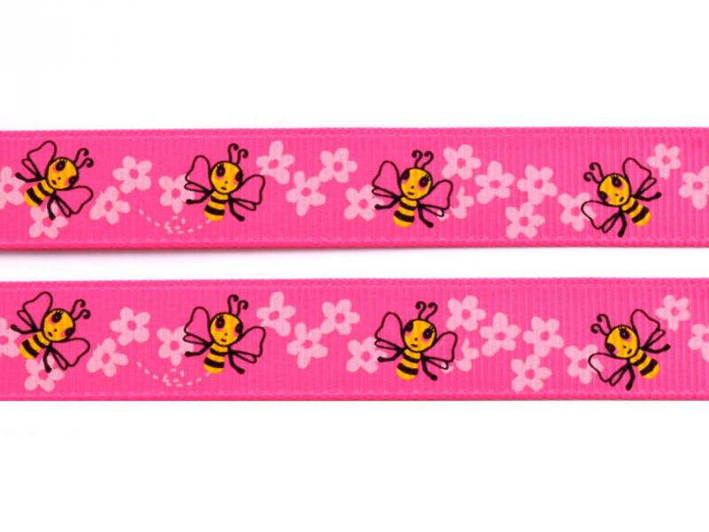 16SZR01 - 16mm-es méhecske mintás ripsz szalag - pink