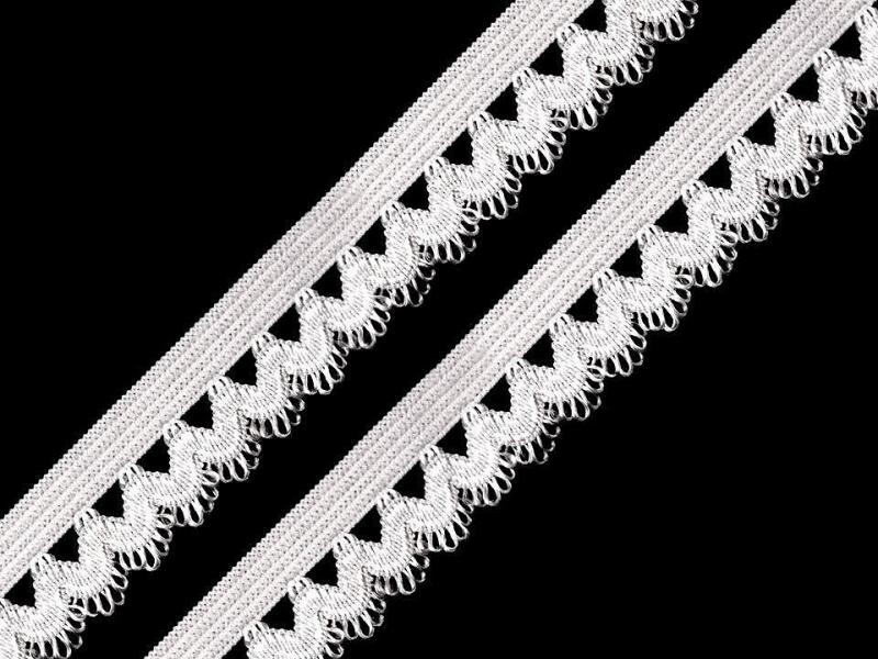 17SZG05 - 17mm-es hófehér csipke mintás gumi szalag / pikó, bugyi