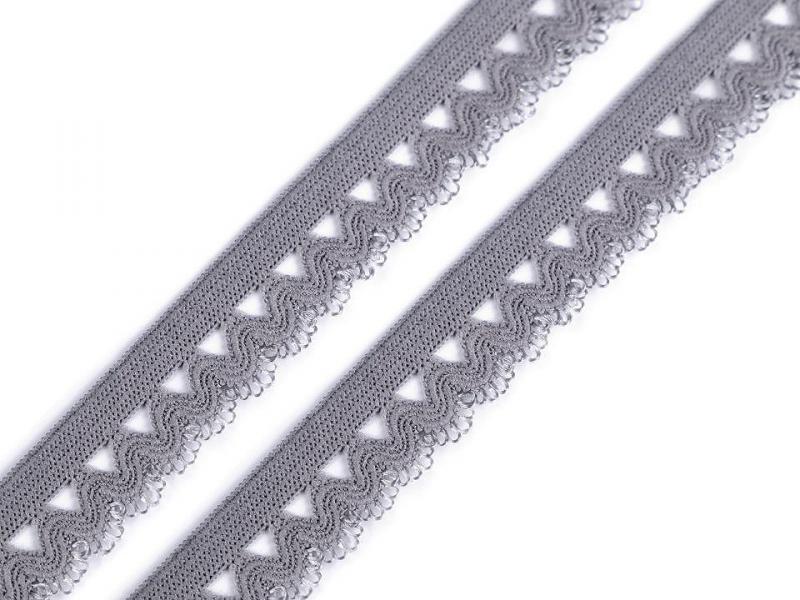 17SZG13 - 17mm-es szürke csipke mintás gumi szalag / pikó, bugyi