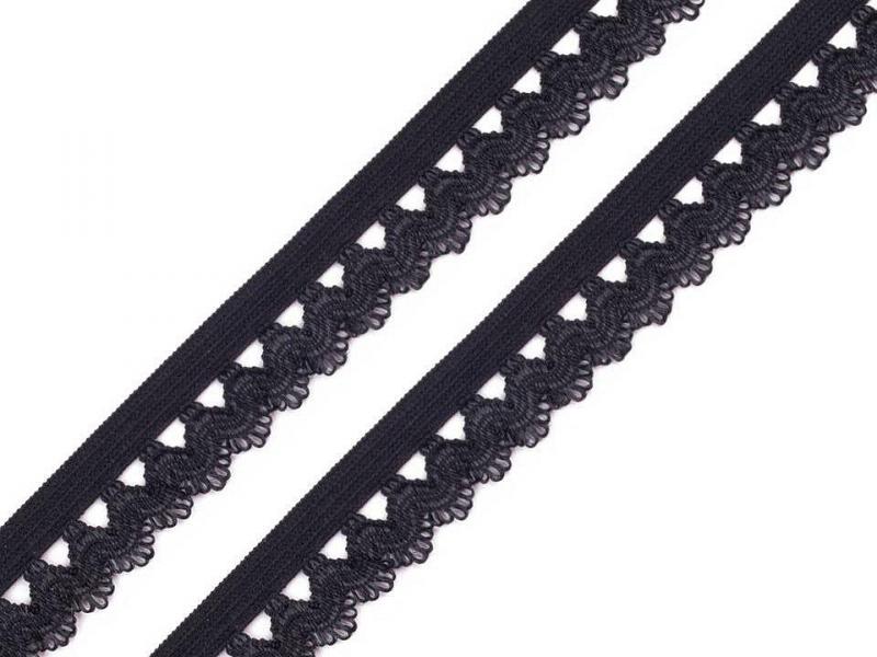 17SZG14 - 17mm-es fekete csipke mintás gumi szalag / pikó, bugyi
