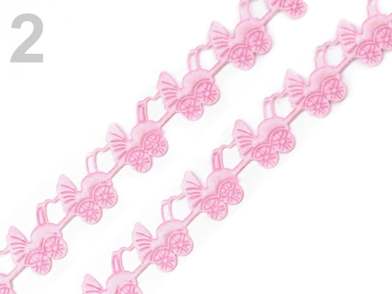 20SZK06 - 20mm-es Rózsaszín babakocsi formájú, kivágott szatén szalag