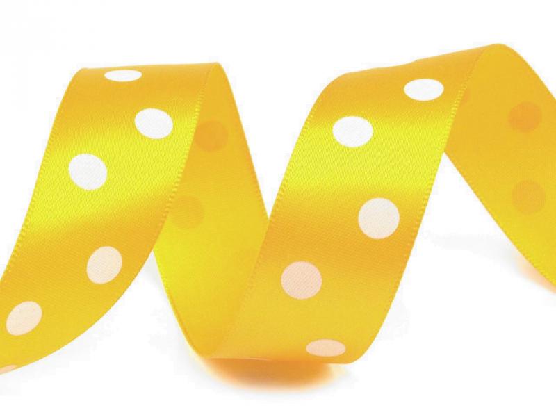 22SSM32 - 22mm-es nagy pöttyös szatén szalag - sárga