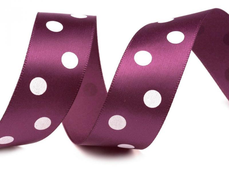 22SSM33 - 22mm-es nagy pöttyös szatén szalag - bordó