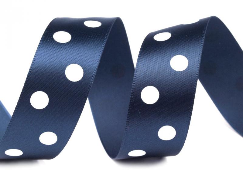 22SSM36 - 22mm-es nagy pöttyös szatén szalag - sötétkék