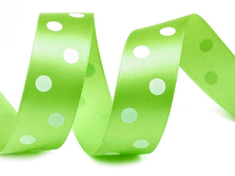 22SSM37 - 22mm-es nagy pöttyös szatén szalag - almazöld