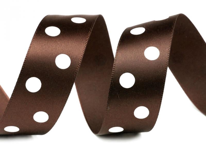 22SSM38 - 22mm-es nagy pöttyös szatén szalag - barna